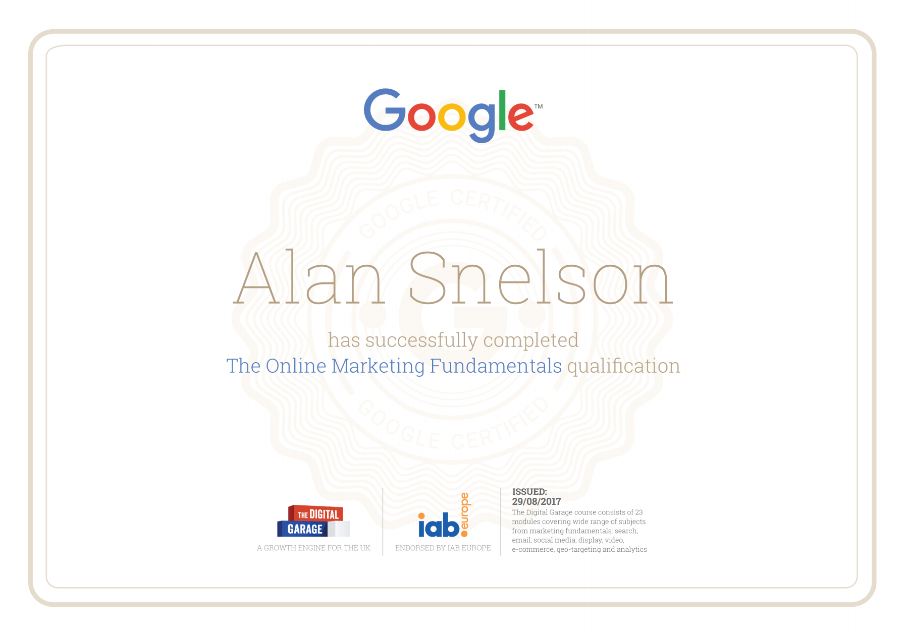 Google Digital Garage Certificate